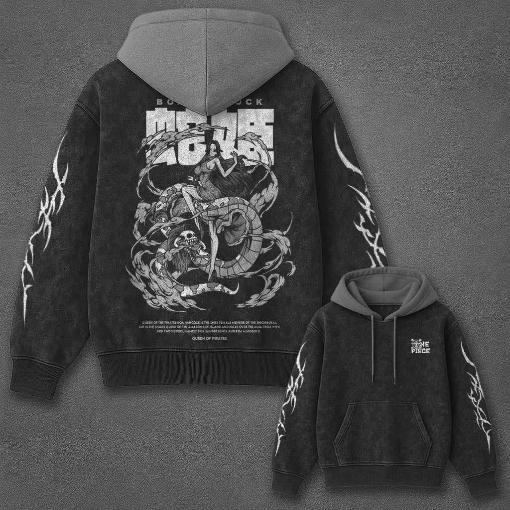 One Piece Classic Sleek Black and Gray Washed Hoodie