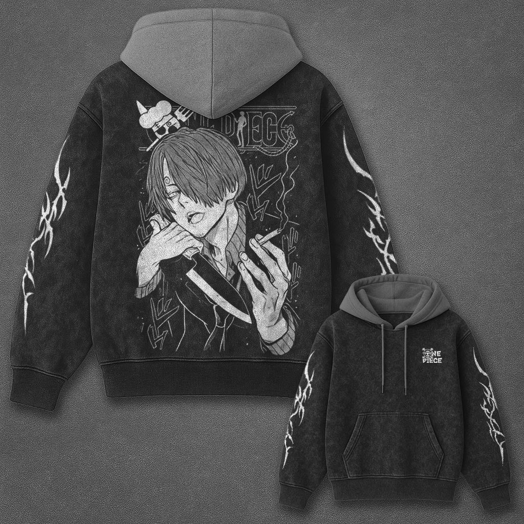 One Piece Classic Effortless Black and Gray Washed Hoodie