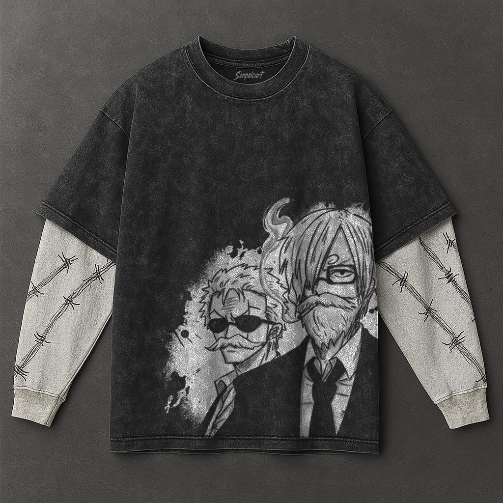 One Piece Essential Bold Black Double Sleeves Washed Hoodie