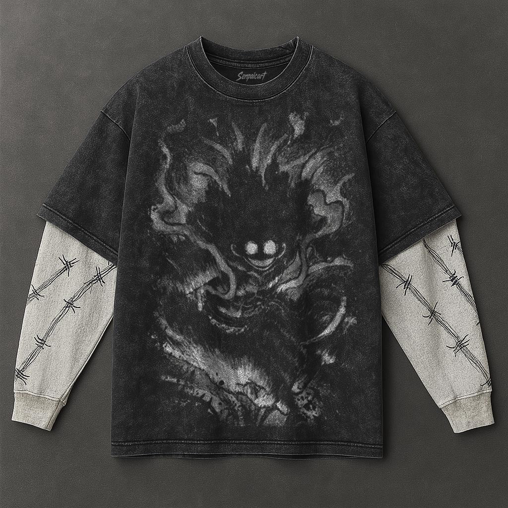 One Piece Essential Timeless Black Double Sleeves Washed Hoodie