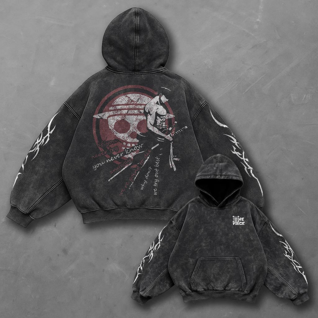One Piece Oversized Sleek Black Washed Hoodie
