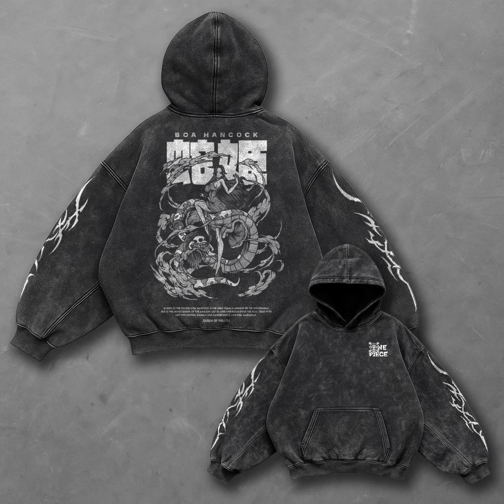 One Piece Classic Oversized Black Washed Hoodie