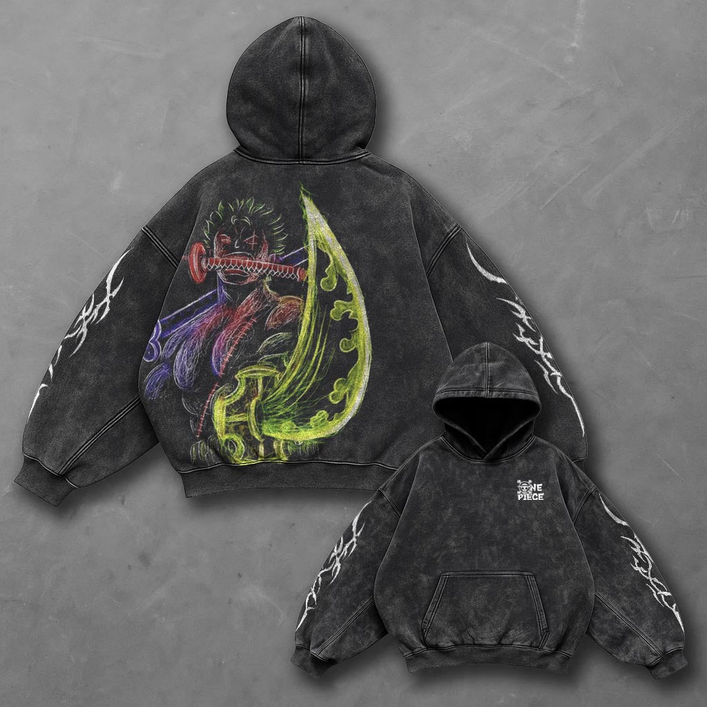 One Piece Oversized Premium Black Washed Hoodie