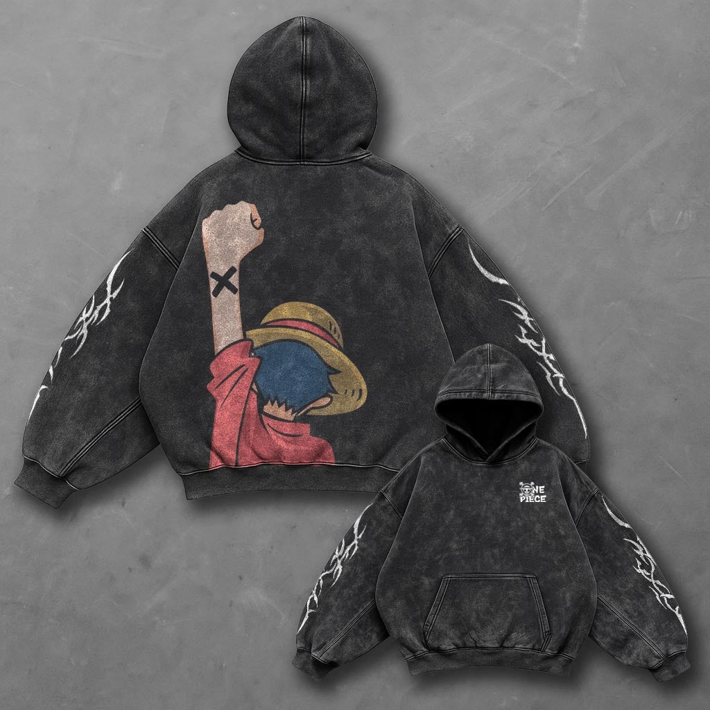 One Piece Classic Signature Black Washed Hoodie