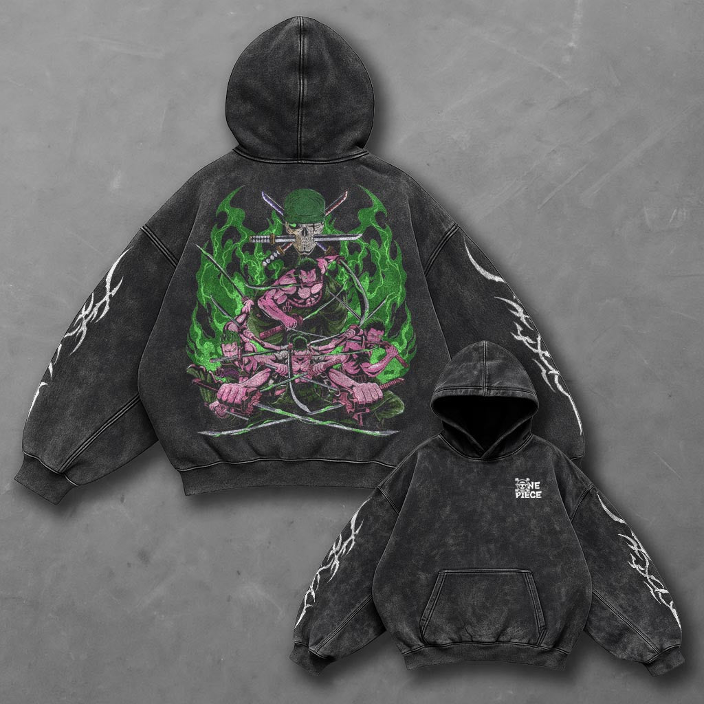 One Piece Classic Iconic Black Washed Hoodie