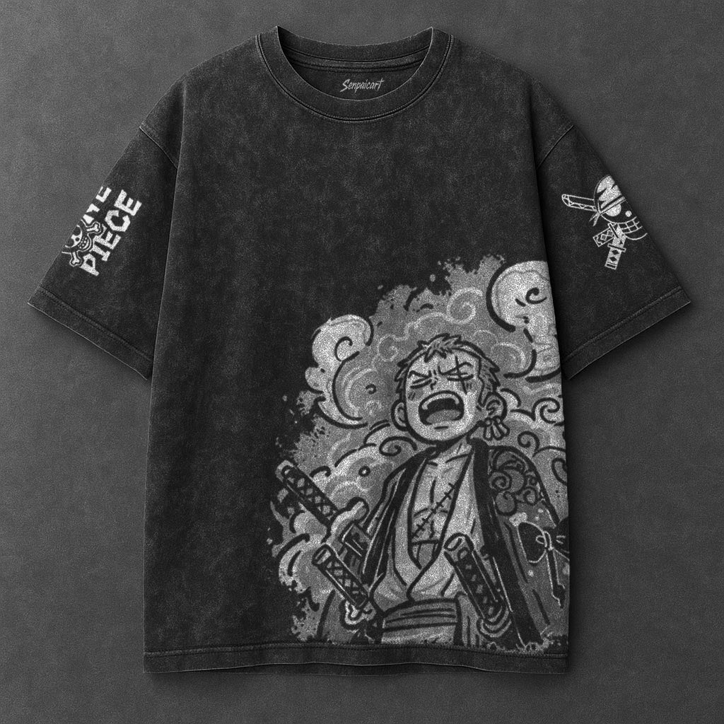 One Piece Essential Oversized Black Washed T-Shirt