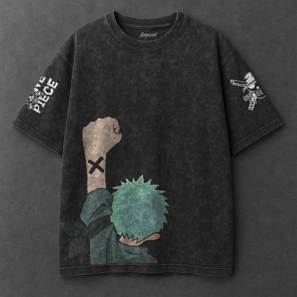 One Piece Classic Oversized Black Washed T-Shirt