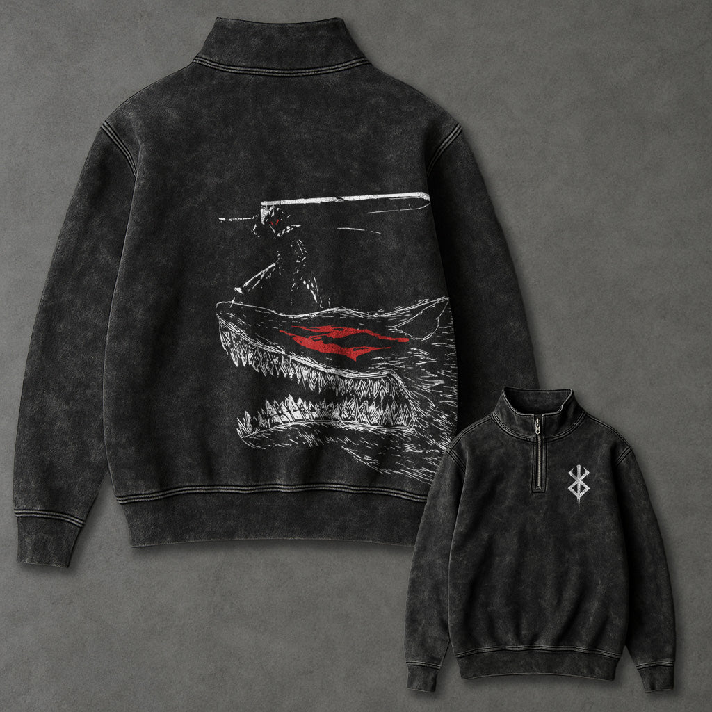 Berserk Tunic-like Half Zip up Sweatshirt