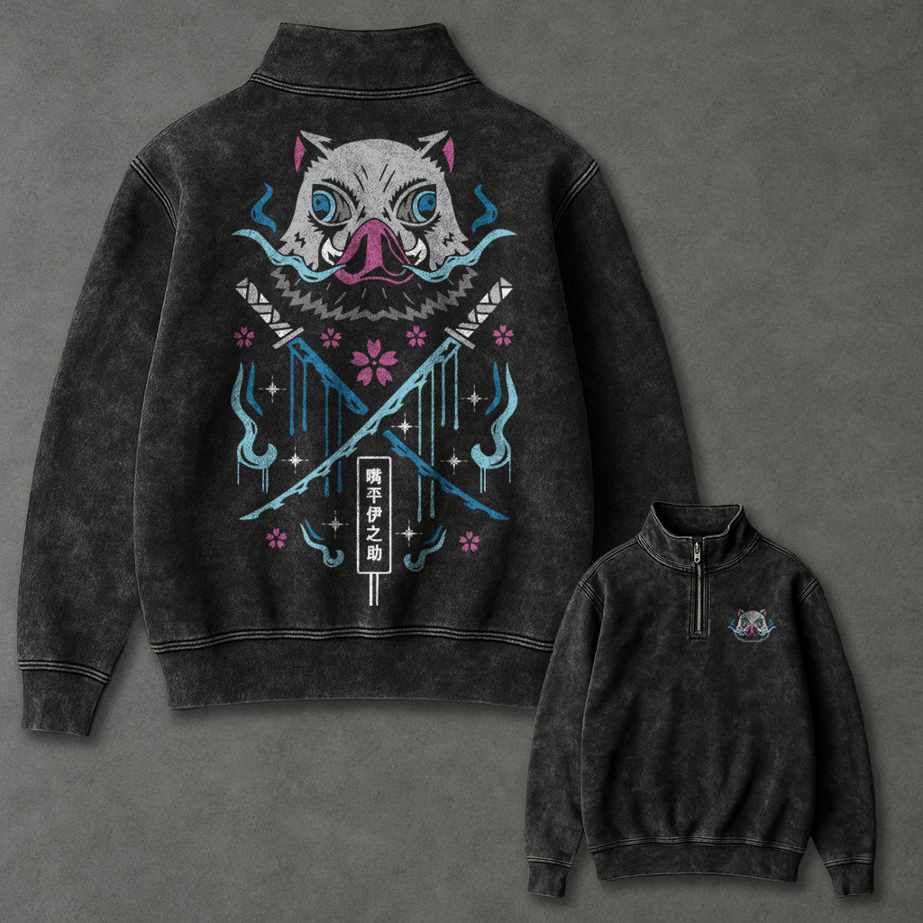 Demon Slayer Elongated Half Zip up Sweatshirt