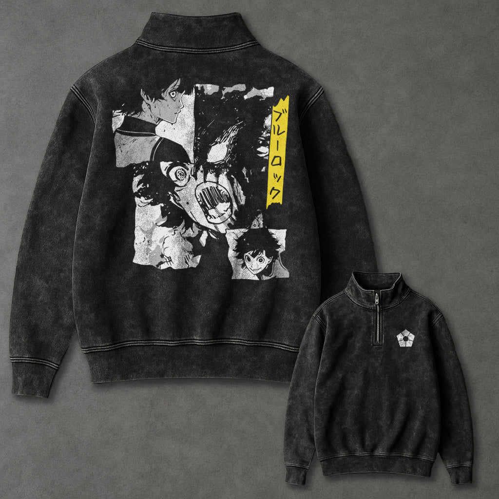 Blue Lock Slouchy Half Zip Up Washed Sweatshirt