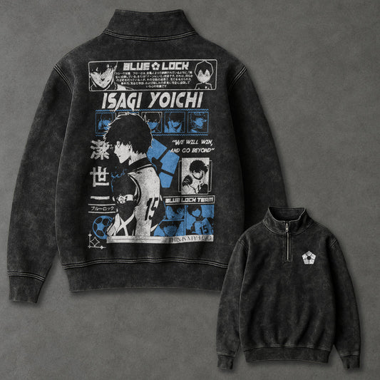 Blue Lock Casual Half Zip Up Washed Sweatshirt