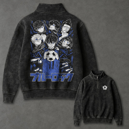 Blue Lock Drapey Half Zip Up Washed Sweatshirt