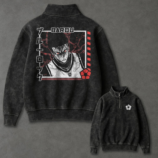 Blue Lock Billowy Half Zip Up Washed Sweatshirt