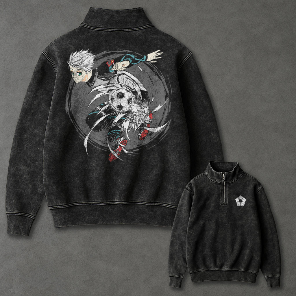 Blue Lock Spacious Half Zip Up Washed Sweatshirt