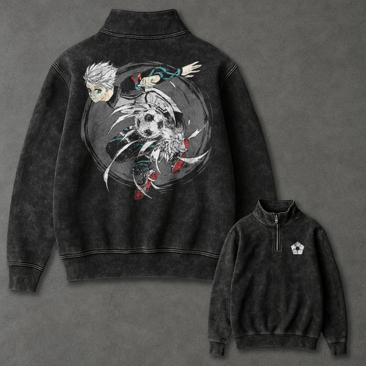Blue Lock Spacious Half Zip Up Washed Sweatshirt