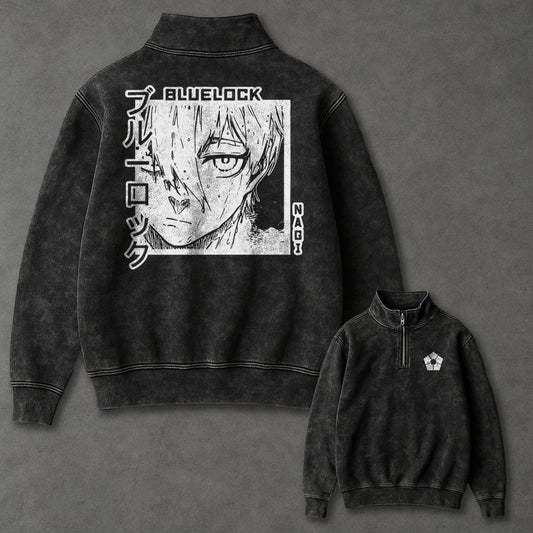 Blue Lock Extended Half Zip Up Washed Sweatshirt