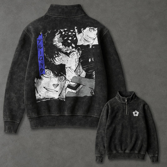Blue Lock Cozy Half Zip Up Washed Sweatshirt