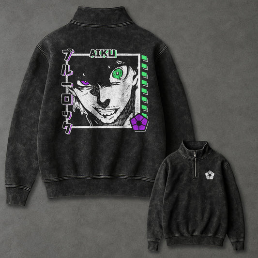 Blue Lock Airy Half Zip Up Washed Sweatshirt