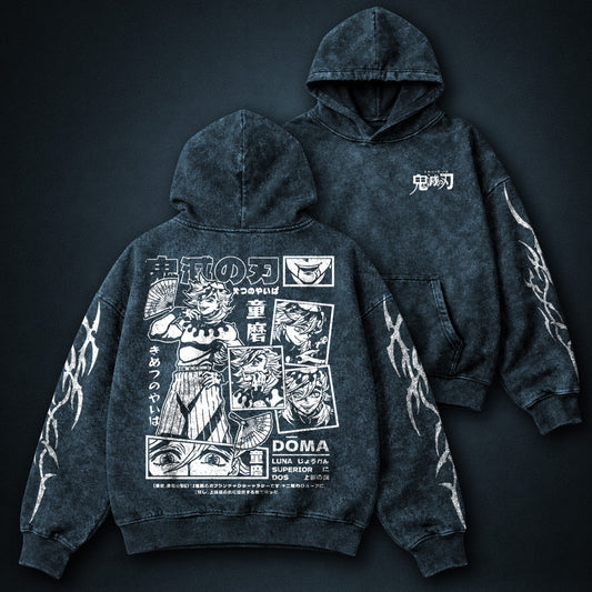 Demon Slayer Doma Navy Blue Washed Hoodie