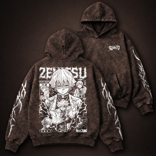 Demon Slayer Zenitsu Brown Washed Hoodie