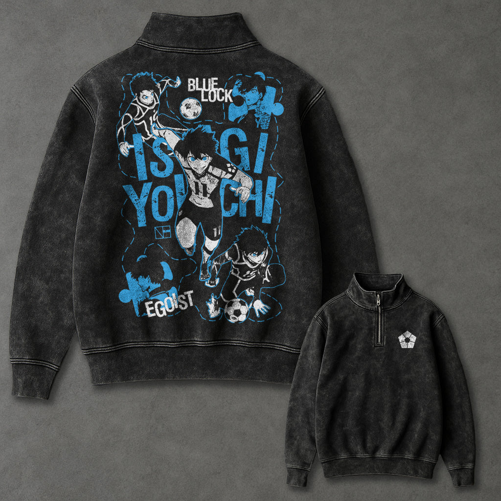 Blue Lock Flowy Half Zip Up Washed Sweatshirt