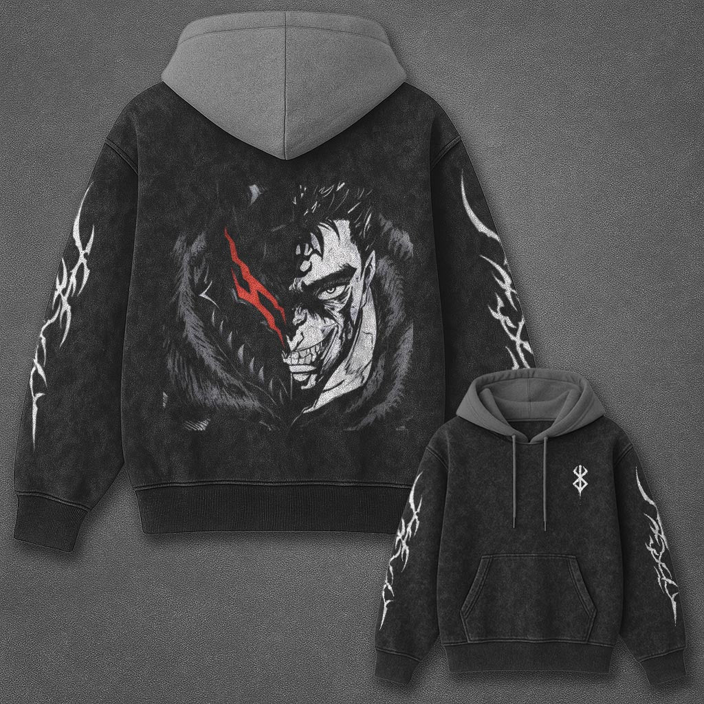 Berserk Classic Minimal Black and Gray Washed T-Shirt