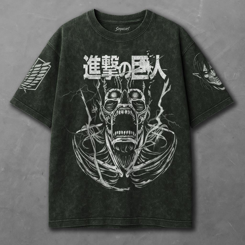 Attack on Titan Oversized Green Washed T-shirt