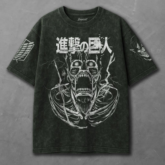 Attack on Titan Oversized Green Washed T-shirt