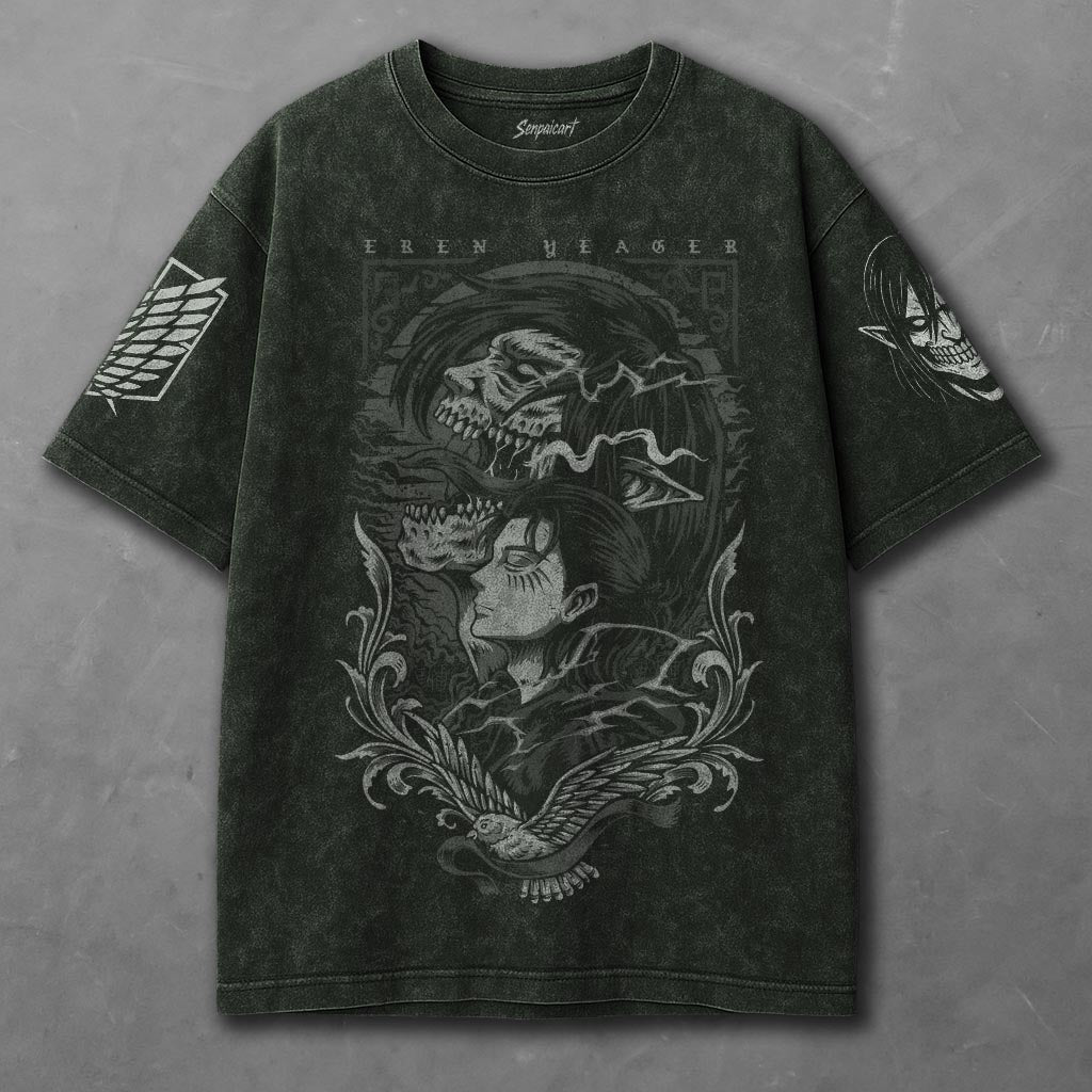 Attack on Titan Roomy Green Washed T-shirt