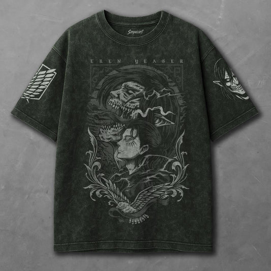 Attack on Titan Roomy Green Washed T-shirt
