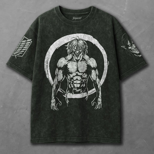Attack on Titan Lightweight Green Washed T-shirt