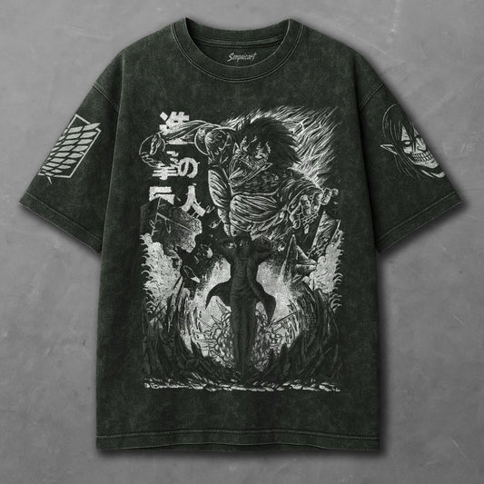 Attack on Titan Slouchy Green Washed T-shirt
