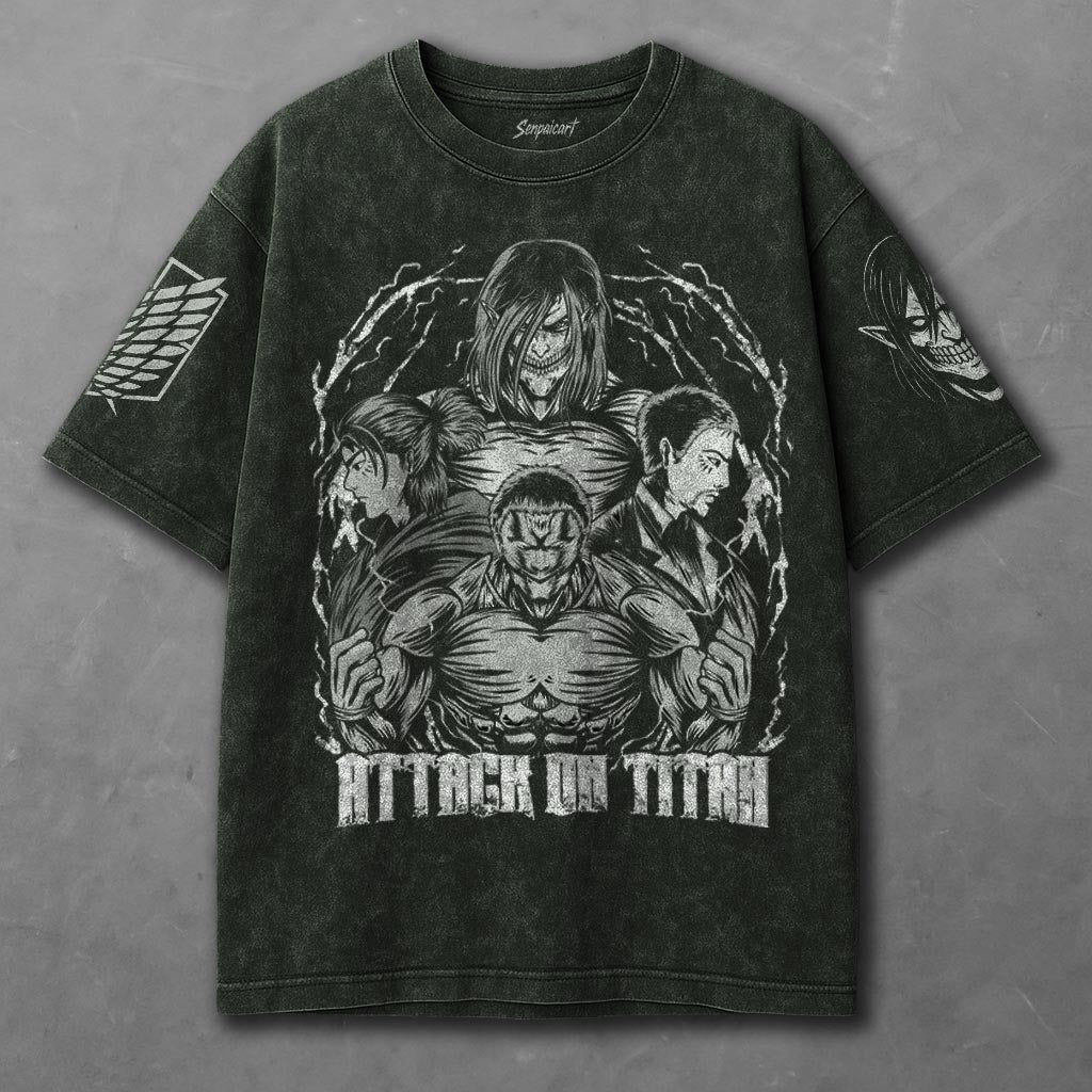 Attack on Titan Loose Green Washed T-shirt