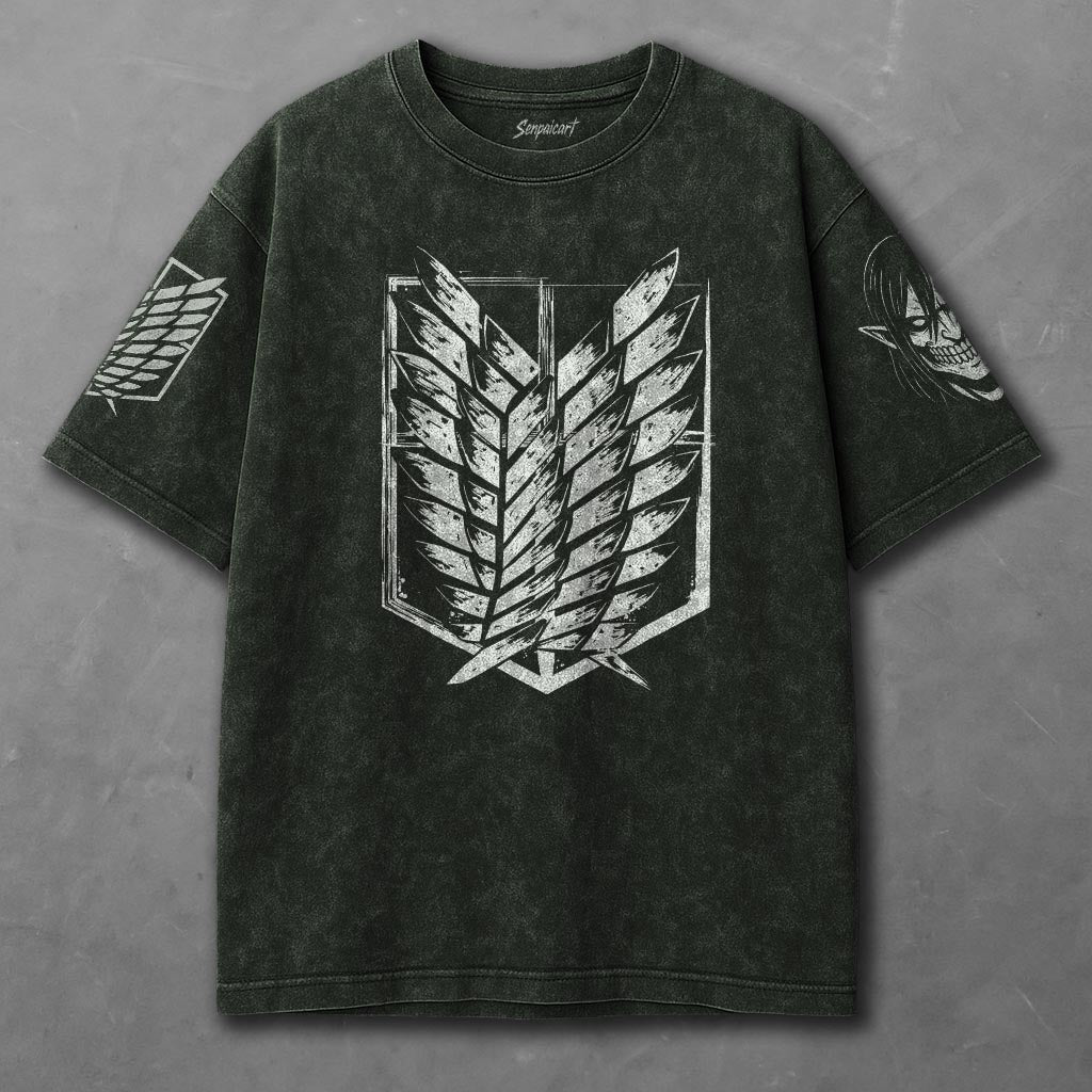 Attack on Titan Elongated Green Washed T-shirt