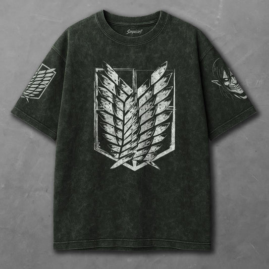 Attack on Titan Elongated Green Washed T-shirt