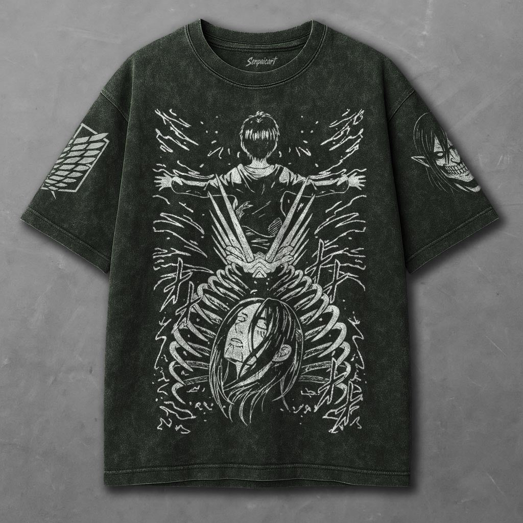 Attack on Titan Casual Green Washed T-shirt