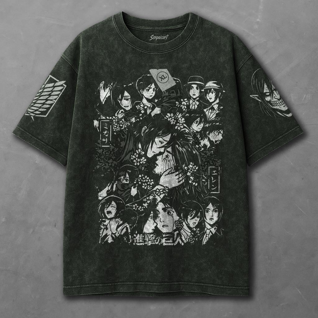 Attack on Titan Flowy Green Washed T-shirt
