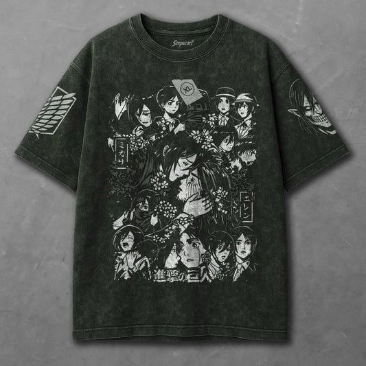 Attack on Titan Flowy Green Washed T-shirt