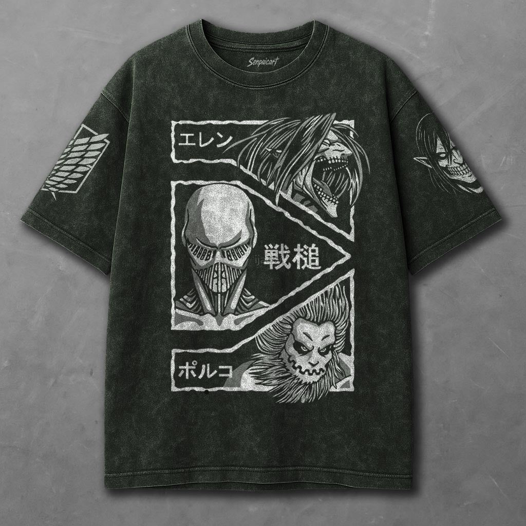 Attack on Titan Relaxed Green Washed T-shirt