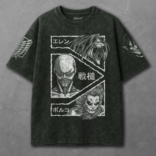 Attack on Titan Relaxed Green Washed T-shirt