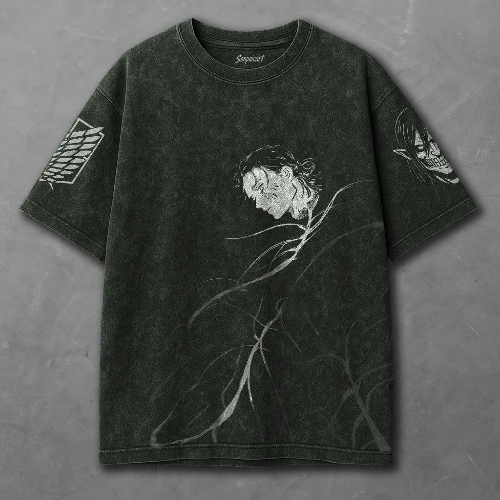 Attack on Titan Drapey Green Washed T-shirt