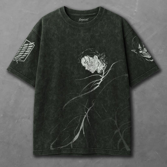 Attack on Titan Drapey Green Washed T-shirt