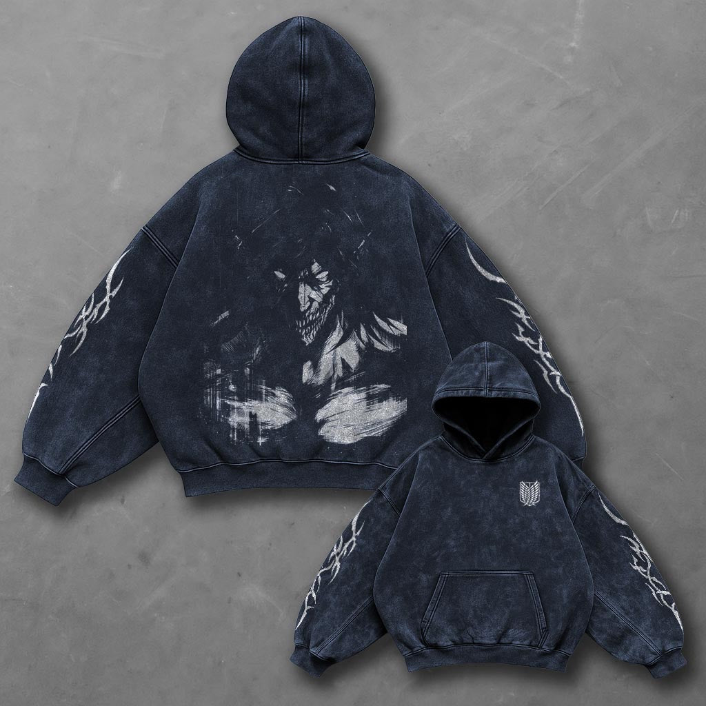 Attack on Titan Minimal Blue Washed Hoodie