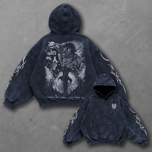 Attack on Titan Bold Blue Washed Hoodie