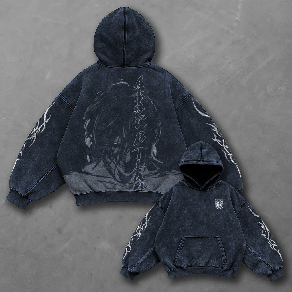 Attack on Titan Clean Blue Washed Hoodie