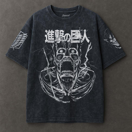 Attack on Titan Drapey Blue Washed T-shirt