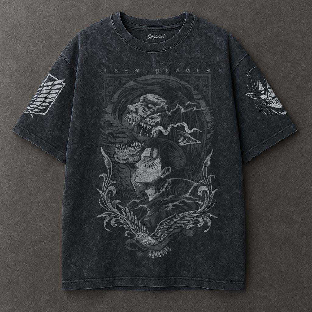 Attack on Titan Tunic-like Blue Washed T-shirt