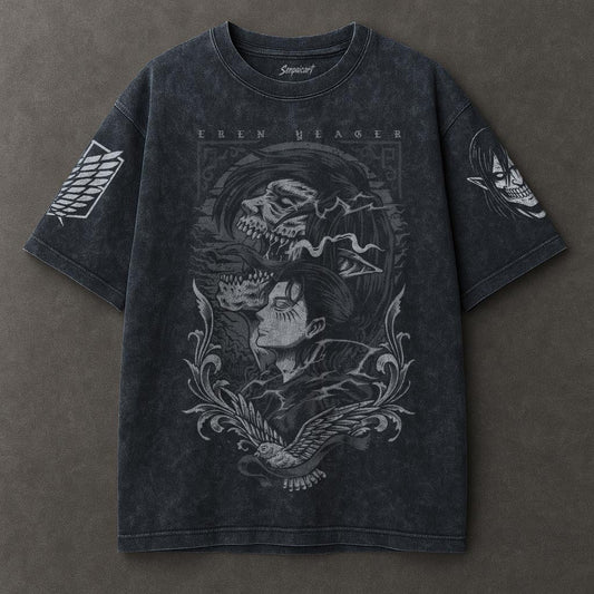 Attack on Titan Tunic-like Blue Washed T-shirt