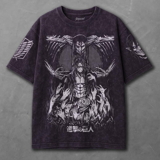 Attack on Titan Flowy Violet Washed T-shirt