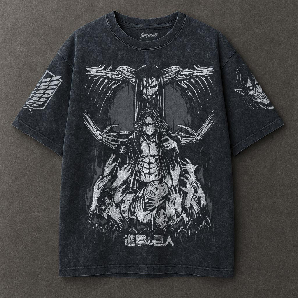 Attack on Titan Relaxed Blue Washed T-shirt